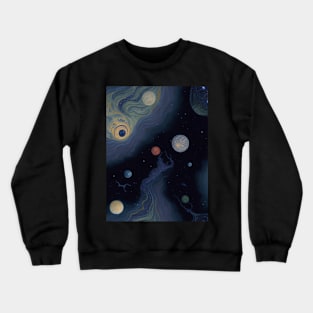 Japanese Nihonga Painting Planets Stars and Galaxies Crewneck Sweatshirt